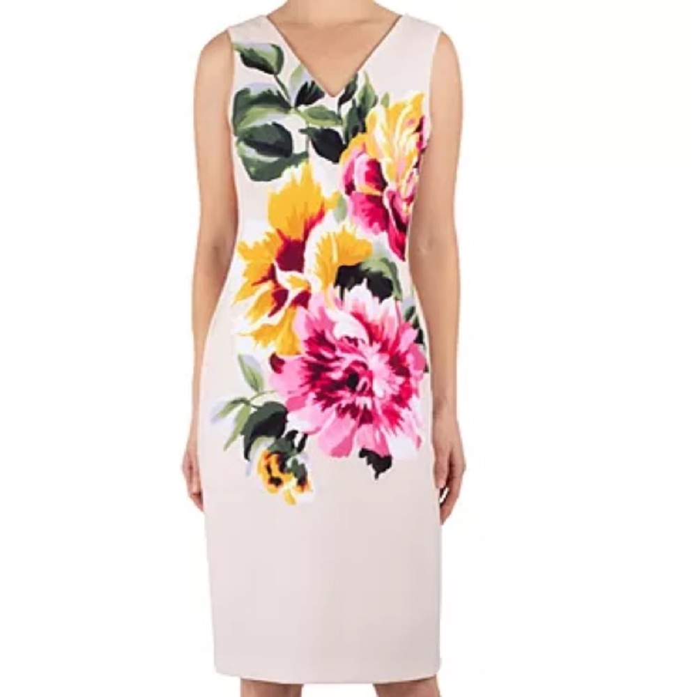 DONNA RICCO NWT Plus Size Tan Floral Scuba Sheath Dress 3114